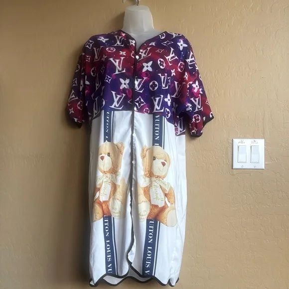 LV Vuitton Harrod’s of London PJ Pajamas Pajama Shirt Dress Large Lounge wear - Picture 8 of 13